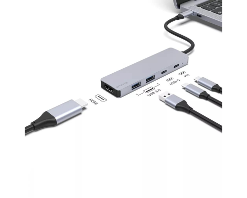 USB HUB adapter Proove Iron Link 5в1 (2*Type-C + 2*USB3.0 + HDMI) gray PLS-00-00130376