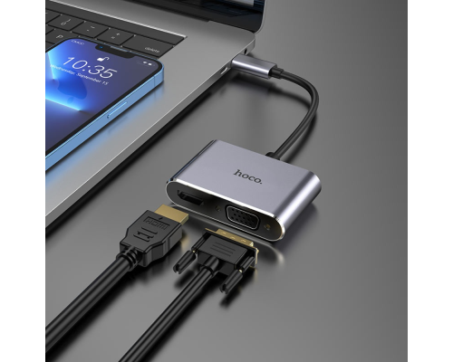 USB HUB adapter Hoco HB29 2в1 Type-C to HDMI (F) VGA (F) 0,15м PLS-00-00132943