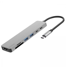 USB HUB adapter Proove Iron Link 7в1 (2*Type-C + 2*USB3.0 + HDMI + SD) silver PLS-00-00134132