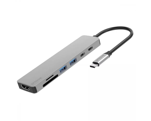 USB HUB adapter Proove Iron Link 7в1 (2*Type-C + 2*USB3.0 + HDMI + SD) silver PLS-00-00134132