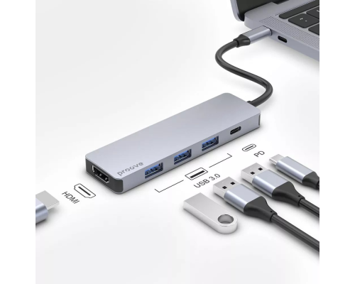 USB HUB adapter Proove Iron Link 5в1 (Type-C + 3*USB3.0 + HDMI) silver PLS-00-00134133