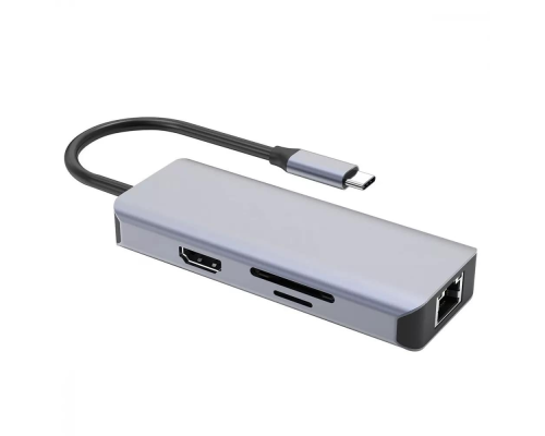 USB HUB adapter Proove Iron Link 6в1 (2*USB3.0 + SD + RJ45 + HDMI) silver PLS-00-00134134