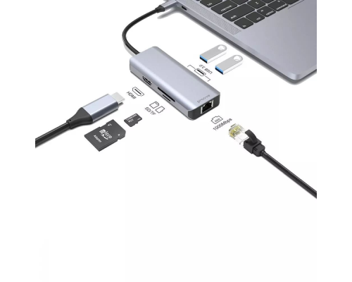 USB HUB adapter Proove Iron Link 6в1 (2*USB3.0 + SD + RJ45 + HDMI) silver PLS-00-00134134