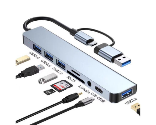 Перехідник USB-хаб 8в1 WALKER WHUB-53 з роз'ємом USB/Type-C grey TPS-2710000301103 2710000301103