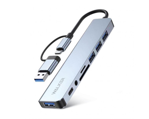 Перехідник USB-хаб 8в1 WALKER WHUB-53 з роз'ємом USB/Type-C grey TPS-2710000301103 2710000301103