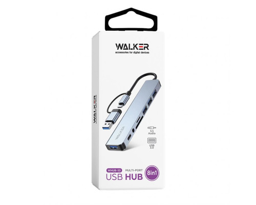 Перехідник USB-хаб 8в1 WALKER WHUB-53 з роз'ємом USB/Type-C grey TPS-2710000301103 2710000301103