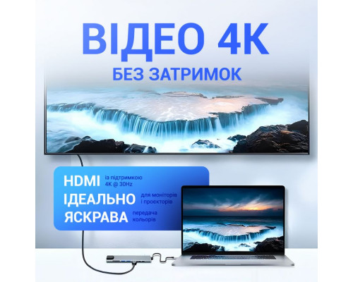 Перехідник USB-хаб WALKER WHUB-63 8в1 з роз'ємом Type-C grey TPS-2710000338963 2710000338963