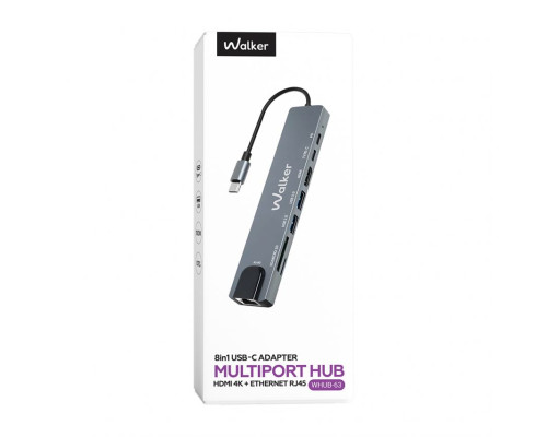 Перехідник USB-хаб WALKER WHUB-63 8в1 з роз'ємом Type-C grey TPS-2710000338963 2710000338963