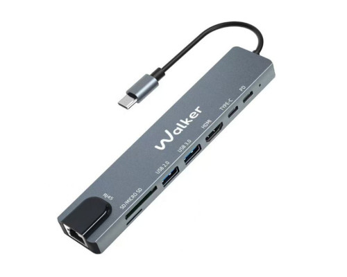 Перехідник USB-хаб WALKER WHUB-63 8в1 з роз'ємом Type-C grey TPS-2710000338963 2710000338963