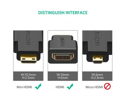 Адаптер UGREEN Mini HDMI Male to HDMI Female Adapter (Black)(UGR-20101) (UGR-20101)