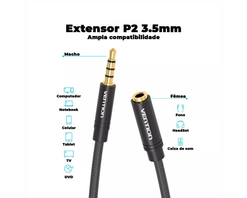 Кабель Vention Cotton Braided 3.5mm Audio Extension Cable 0.5M Black Metal Type (BHBBD)