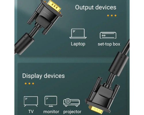 Кабель Vention VGA(3+6) Male to Male Cable with ferrite cores 5M Black (DAEBJ) (DAEBJ)