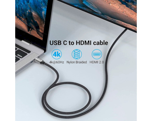 Кабель Vention Cotton Braided USB-C to HDMI Cable 1.5M Black Aluminum Alloy Type (CRBBG)