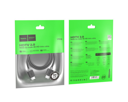 Кабель HOCO US08 HDTV 2.0 male-to-male 4K HD data cable(L=1M) Black (6931474799388)