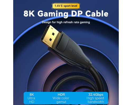 Кабель Vention DP 1.4 Male to Male HD Cable 8K 2M Black (HCDBH) (HCDBH)