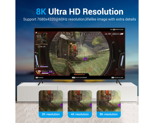 Кабель Vention DP 1.4 Male to Male HD Cable 8K 2M Black (HCDBH) (HCDBH)