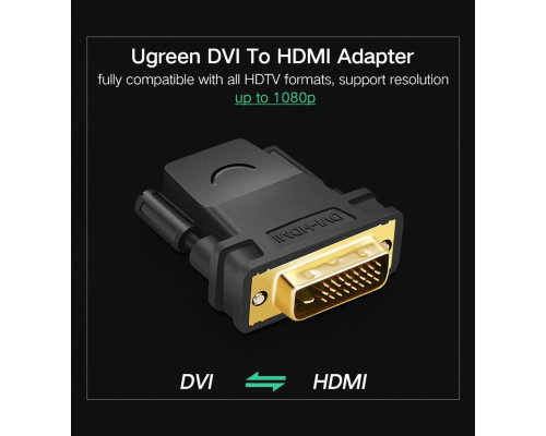 Кабель UGREEN 20124 DVI 24+1 Male to HDMI Female Adapter (Black) (UGR-20124) (UGR-20124)