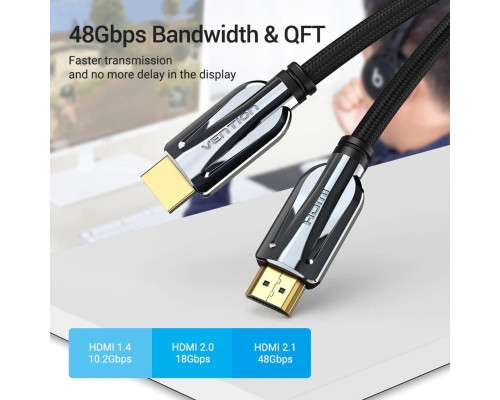 Кабель Vention HDMI-HDMI, 2M, v2.1, 8K 60Hz, 4K 120Hz, 2K 144Hz, 1080P 160Hz (AANBF) (AALBH)