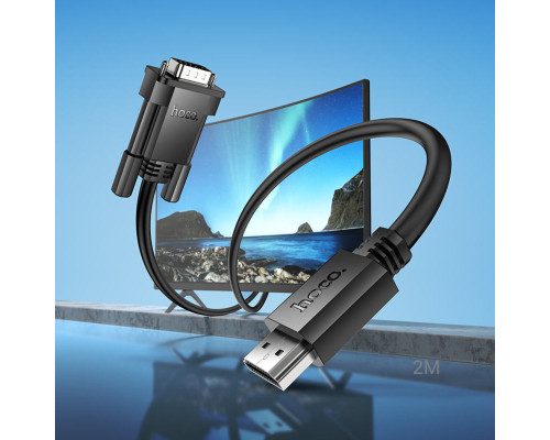 Кабель HOCO US12 HDTV male to VGA male HD data cable(L=2M) Black (6942007628235)