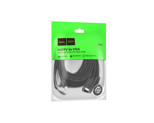 Кабель HOCO US12 HDTV male to VGA male HD data cable(L=2M) Black (6942007628235)