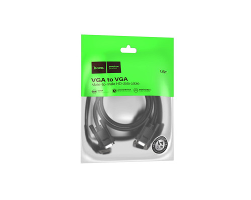 Кабель HOCO US11 VGA male to VGA male HD data cable(L=1M) Black (6942007628204)