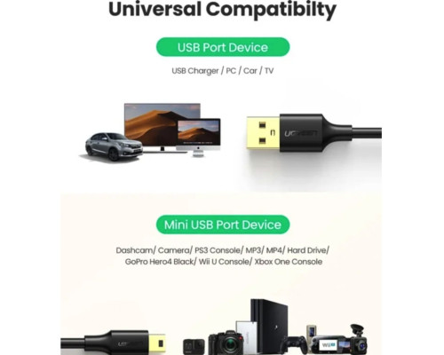 Перехідник UGREEN US132 USB 2.0 A Male to Mini 5 Pin Male Cable 1m (Black)(UGR-10355) (UGR-10355)