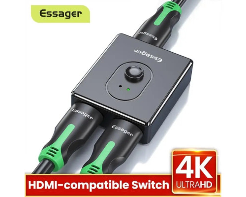 Спліттер ESSAGER HDMI-compatible Splitter Switch 4K 2.0 HDMI-compatible Switcher 1x2 / 2x1 Adapter 2 in 1 Out Converter For PS4 HD TV BOX Black (EQHH2-ZX01)