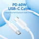 Кабель Vention USB 2.0 Type-C Male to Type-C Male 3A Cable 2M White PVC Type (TRCWH)