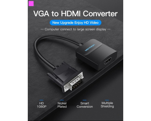 Адаптер Vention VGA to HDMI Converter with Female Micro USB and Audio Port 0.15M Black (ACNBB) (ACNBB)