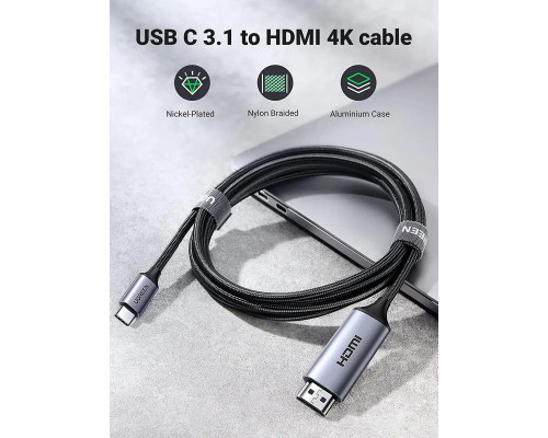 Кабель UGREEN MM142 USB-C to HDMI Male to Male Cable Aluminum Shell 1.5m (Gray Black)(UGR-50570) (UGR-50570)