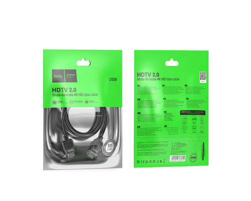 Кабель HOCO US09 Cutting-edge HDTV 2.0 male-to-male 4K HD data cable(L=1M) Black (6942007608954 )