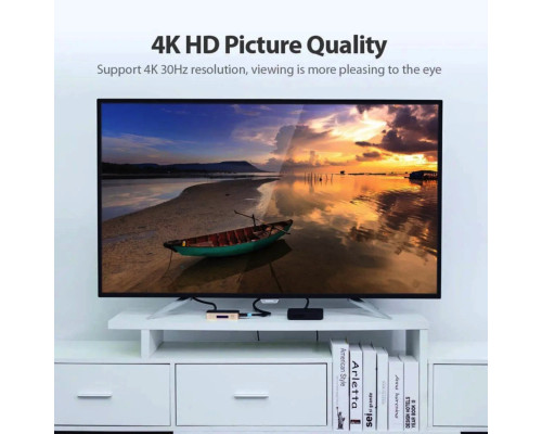 Сплітер Vention 1 In 2 Out HDMI Splitter 4K 30Hz Gold Aluminum Alloy Type EU Standard (ACBG0-EU) (ACBG0-EU)