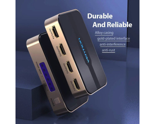 Сплітер Vention 1 In 2 Out HDMI Splitter 4K 30Hz Gold Aluminum Alloy Type EU Standard (ACBG0-EU) (ACBG0-EU)