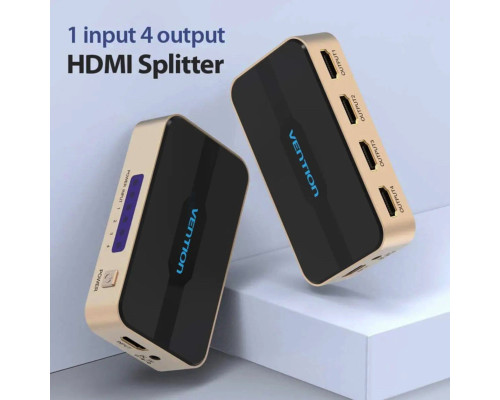 Сплітер Vention 1 In 2 Out HDMI Splitter 4K 30Hz Gold Aluminum Alloy Type EU Standard (ACBG0-EU) (ACBG0-EU)