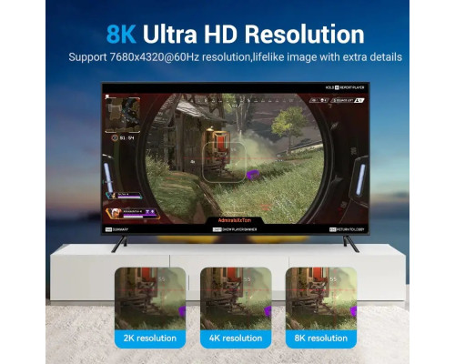 Кабель Vention DisplayPort, 1 м, v1.4 чорний, 8K 60 Hz, 4K 144Hz, 2K 165Hz, 1080P 240Hz (HCCBF) (HCCBF)