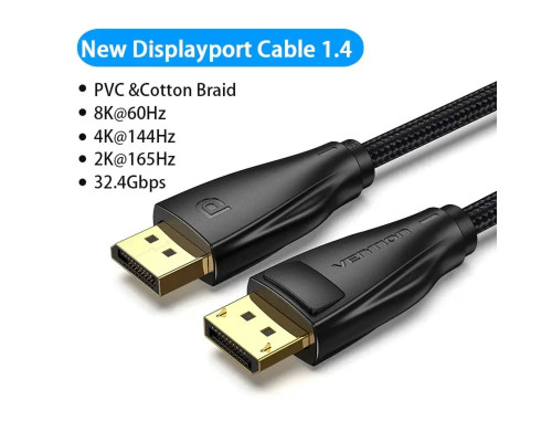 Кабель Vention DisplayPort, 1 м, v1.4 чорний, 8K 60 Hz, 4K 144Hz, 2K 165Hz, 1080P 240Hz (HCCBF) (HCCBF)