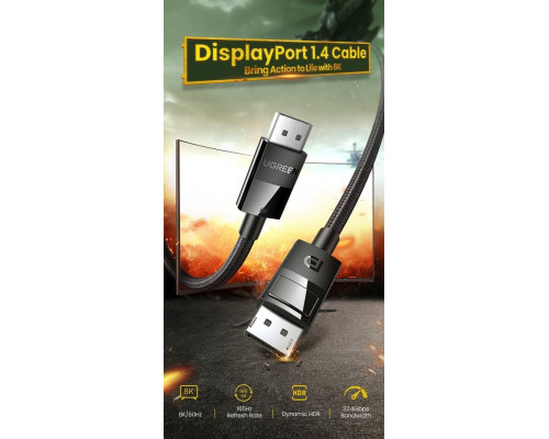 Кабель UGREEN DP114 DP 1.4 Male to Male Plastic Case Braided Cable 2m (UGR-80392) (UGR-80392)