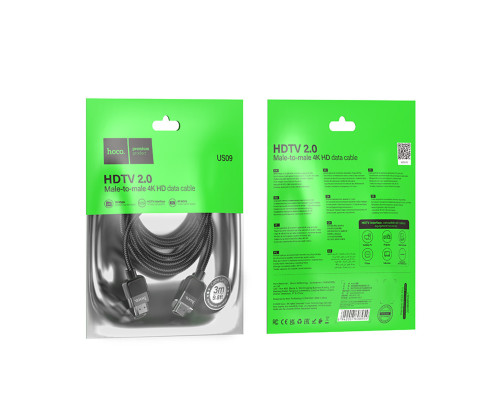 Кабель HOCO US09 Cutting-edge HDTV 2.0 male-to-male 4K HD data cable(L=3M) Black (6942007608978 )