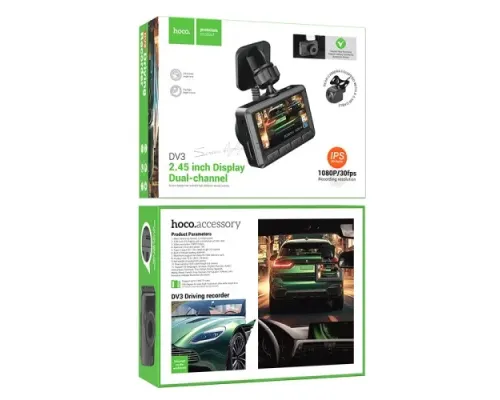 Відеореєстратор HOCO DV3 Driving recorder with display(dual-channel) Black mag-6942007608183145081