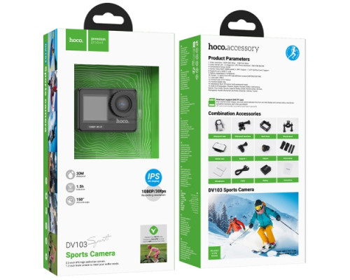 Спортивна камера HOCO DV103 Dual color screen sports camera Black mag-6942007638296138659