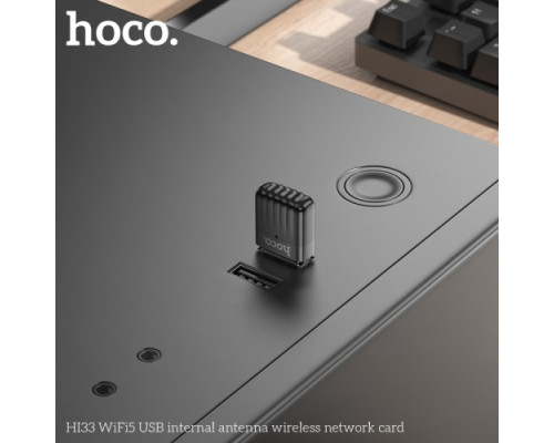 Адаптер Wi-Fi HOCO HI33 WiFi5 USB internal antenna wireless network card Black mag-6942007640749138143