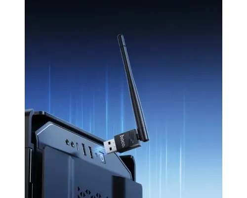 Адаптер Wi-Fi HOCO HI37 WiFi4 USB external antenna wireless network card Black mag-6942007673044153720