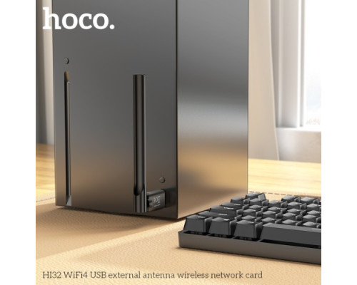 Адаптер Wi-Fi HOCO HI32 WiFi4 USB external antenna wireless network card Black mag-6942007640732139074