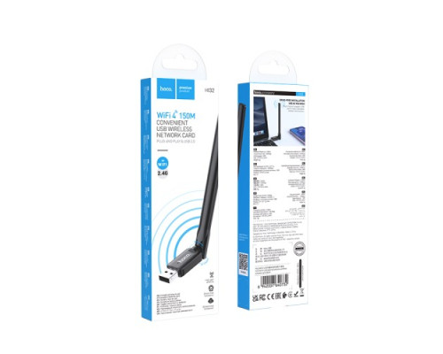Адаптер Wi-Fi HOCO HI32 WiFi4 USB external antenna wireless network card Black mag-6942007640732139074