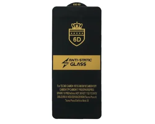 Захисне скло 6D Anti-static for Tecno Spark 10 Pro чорне тех. пак. mag-2000001577103144357