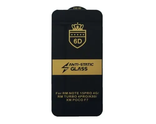 Захисне скло 6D Anti-static for Xiaomi Redmi Note 15 Pro 4G/POCO F7/Xiaomi 15T/15T PRO тех. пак. mag-2000001664018153087