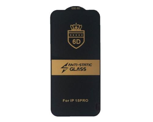 Захисне скло 6D Anti-static for iPhone 15 Pro чорне тех пак mag-2000001459799143025