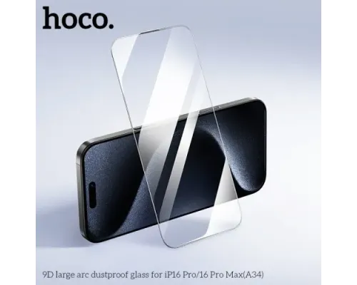 Захисне скло HOCO A34 9D Large Arc dustproof for iPhone 16 Pro Black mag-6942007635899145573