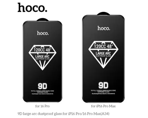 Захисне скло HOCO A34 9D Large Arc dustproof for iPhone 16 Pro Black mag-6942007635899145573