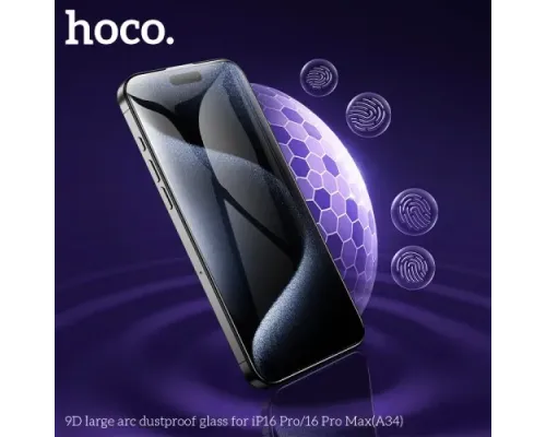 Захисне скло HOCO A34 9D Large Arc dustproof for iPhone 16 Pro Black mag-6942007635899145573